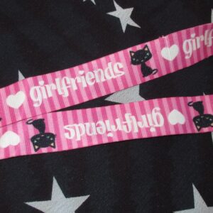 pink striped girlfriends (black cat & white heart) lanyard with detachable keychain -*NEW*