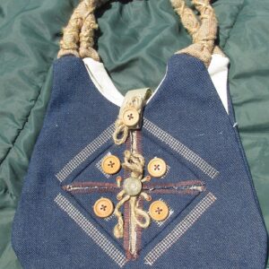 Jean with buttons, hemp string, zipper pocket & snap clasp  -Trendy Recycled Purse (small)
